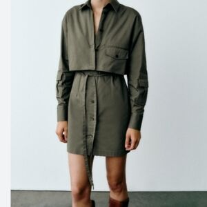 Zara Khaki Mini Shirt Dress